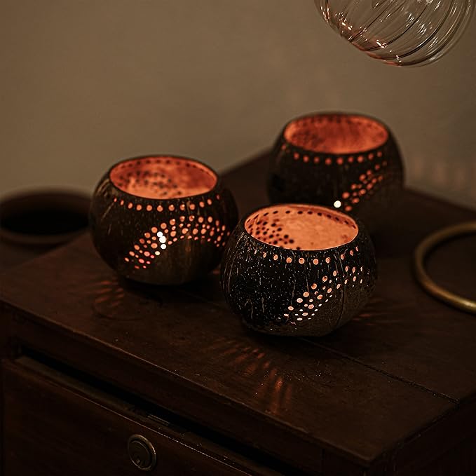 Coconut Shell Wooden Tealight Holders Shipping to US, UK & EUROPE