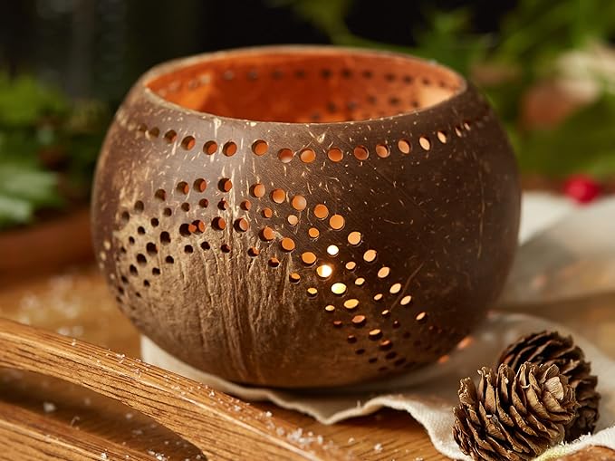 Coconut Shell Wooden Tealight Holders Shipping to US, UK & EUROPE